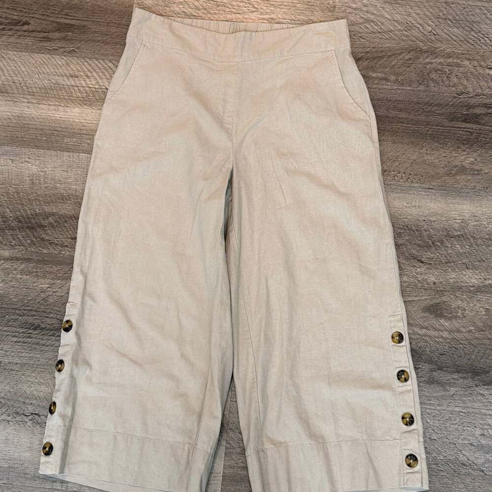 New Directions Crop Pants Women's Medium Navy Blue Wide Leg 100% Cotton Size 10